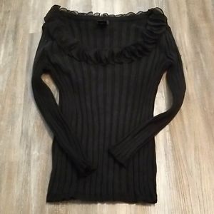 Evie black scalloped neck silk, viscose and nylon